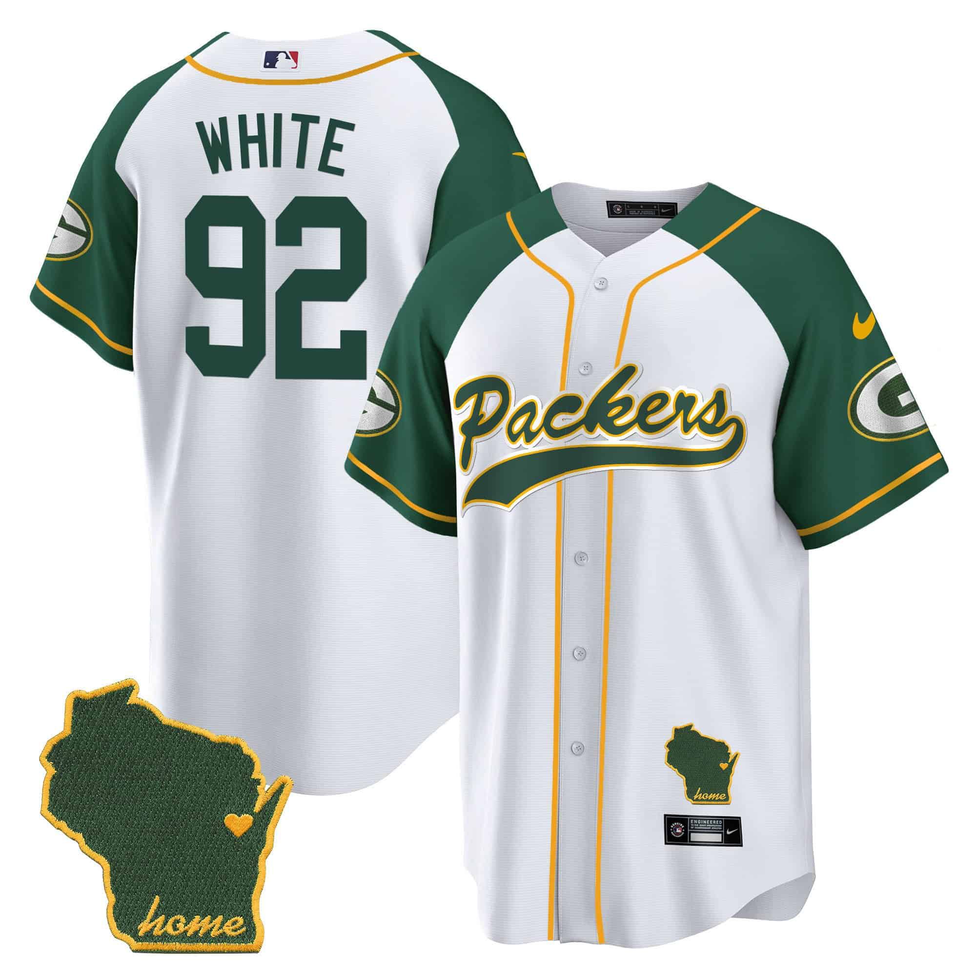 Men Green Bay Packers #92 White White 2024 Nike Home Patch Baseball NFL Jersey style 1